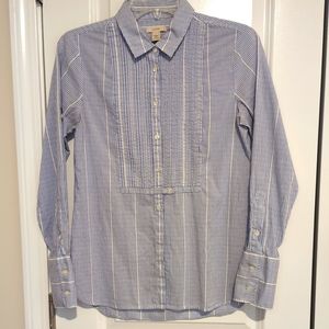 J Crew Size 0 Long Sleeve Popover Blouse Blue White Striped Cotton Top-90